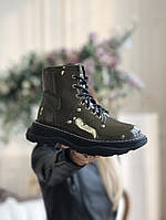 Ботинки женские осенние хаки Alexander McQueen Tread Slick Boots (04761)