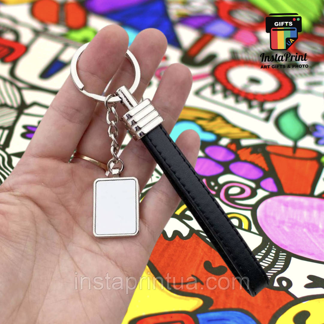 Брелок прямокутний із чорним шкіряним ремінцем + друк. Друк на брелоках, фото 1