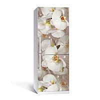 Наклейка на холодильник Орхидея беж 01  650х2000мм виниловая 3Д наклейка декор на кухню самоклеящаяся|.Топ!