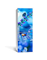 Наклейка на холодильник "Синие Архидеи" 650х2000 мм виниловая 3Д наклейка декор на кухню|.Топ!