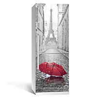 Наклейка на холодильник Улицы парижа и яркий зонт 650х2000мм виниловая 3Д наклейка декор на кухню|.Топ!