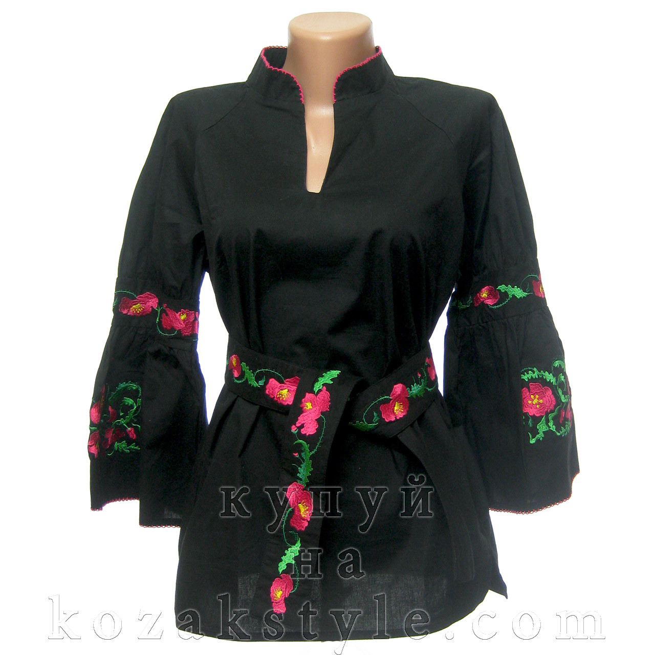 Сорочка вишита гладью "Маки" чорна