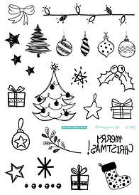 Флеш Тату. 21*15 См. Тимчасова, Перевідна. Набір, Ялинки, Гілочки, Банти, Зірки, Подарунки, Новий Рік, Зима,