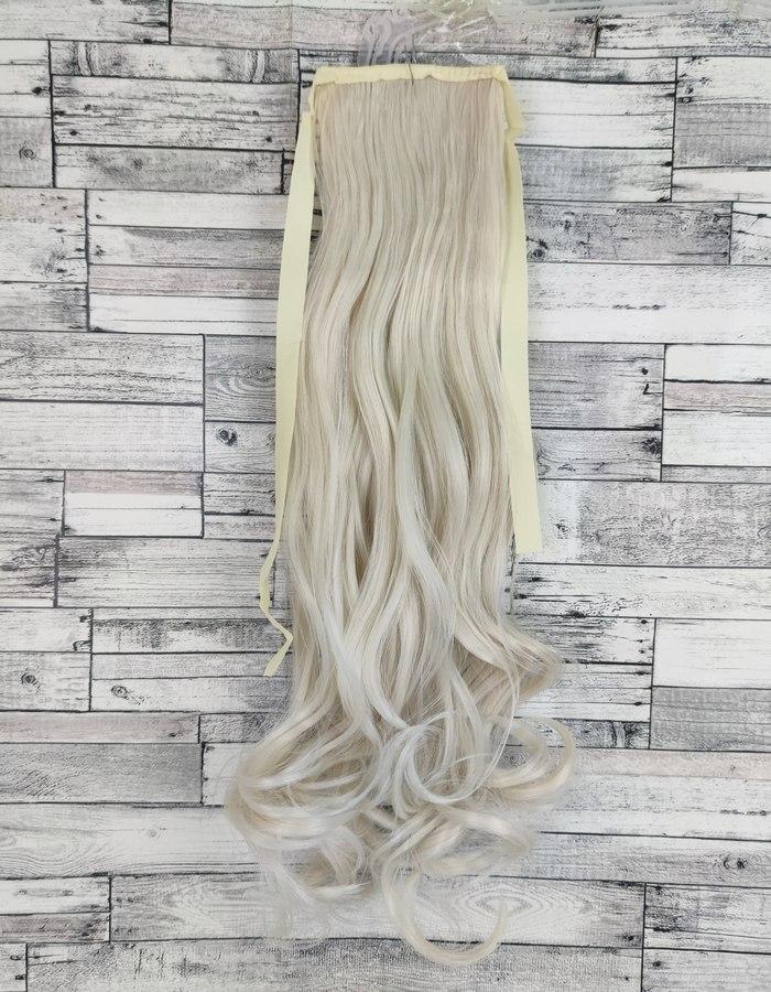 Накладний хвіст блонд хвилястий №60 на стрічці шиньйон штучний термо, фото 1