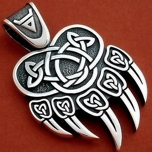 Оберіг Печатка Велеса ведмежа лапа велика двостороння зі срібла 925 проби (48х30 мм, 16 г)