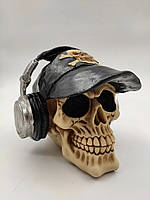Фигурка череп панк, статуэтка череп в наушниках, голова, подарок для музыканта