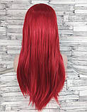 Перука червона пряма з проділом без чубчика жіноча для жінок 70см зі штучного волосся, фото 3