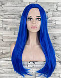 Перука синя довга пряма без чубчика з проділом жіноча для жінок 70см зі штучного волосся, фото 2
