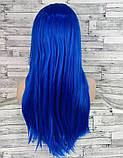 Перука синя довга пряма без чубчика з проділом жіноча для жінок 70см зі штучного волосся, фото 4