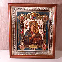 Икона Страстная Пресвятая Богородица, лик 15х18 см, в светлом прямом деревянном киоте