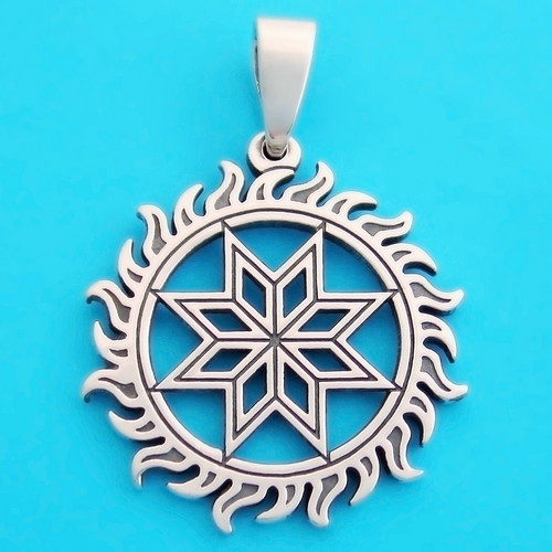 Алатырь Солнце серебряный славянский оберег - кулон из серебра 925 пробы ( 30 мм, 7 г)
