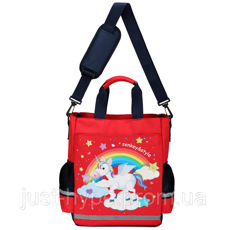 Сумка портфель Senkey&Style, школьный рюкзак через плечо Единорог красный Код 10-6445 - фото 1 - id-p1453415445