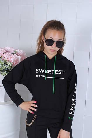 Кофта для девочки с капюшоном Sweetest р. 134-164 опт черная, фото 2