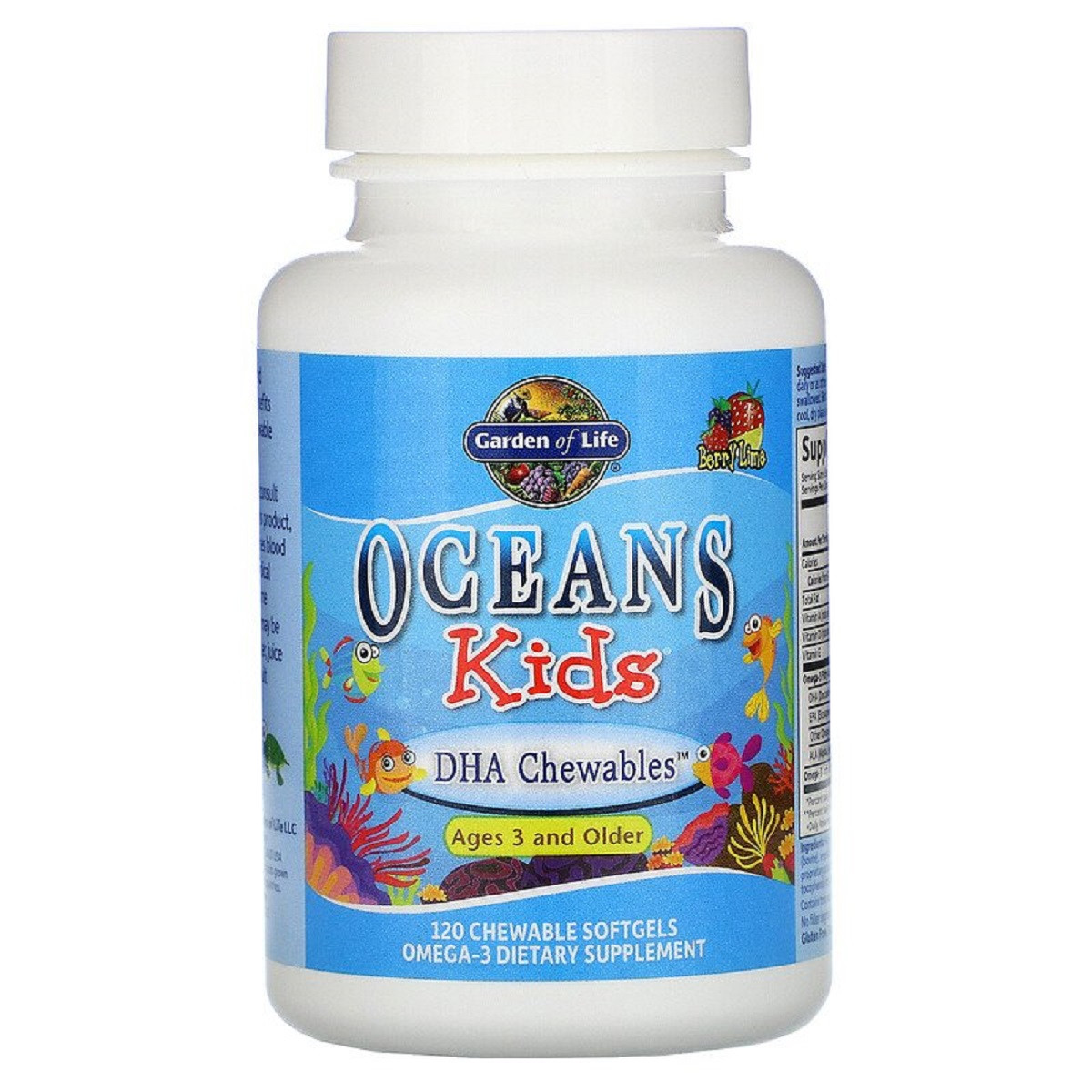 Комплекс Для Дітей З ДГК, Oceans Kids, Garden of Life, Від 3 Років і Старше, Ягідний Смак Лайм, 120 мг, 120