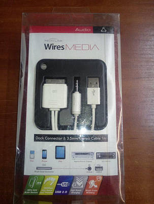 Кабель Techlink WiresMEDIA Apple 30p USB 2.0 + 3,5 мм Білий, фото 2