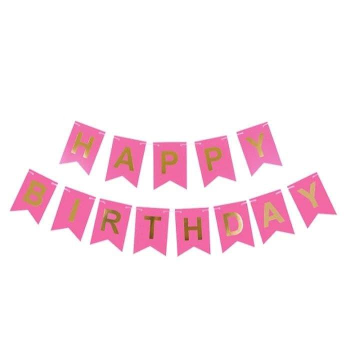 Прапорці паперові Happy Birthday | Малиновий