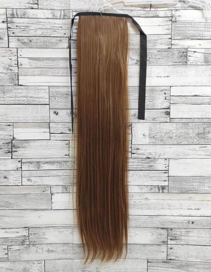 Накладний хвіст золотистий русий прямий №6 на стрічці шиньйон світло-коричневий штучний термо, фото 1