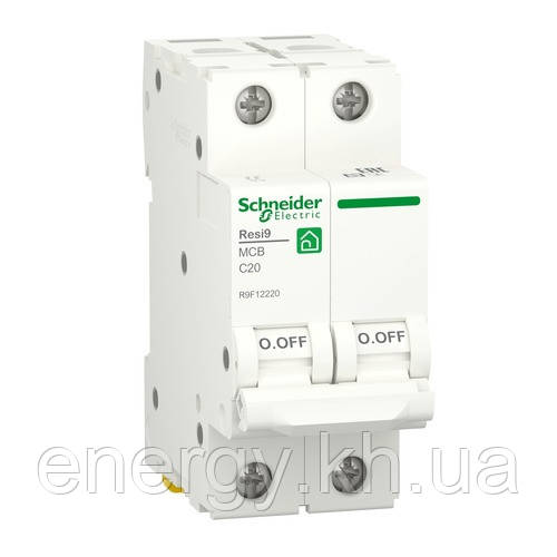 Автоматичний вимикач - 2P 20А С 6кА - Schneider Electric Resi9 R9F12220, фото 1