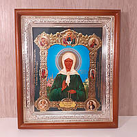 Ікона блаженна Матрона свята, лик 15х18 см, у світлому прямому дерев'яному кіоті