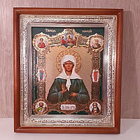 Ікона баженна Матрона свята, лик 15х18 см, у світлому прямому дерев'яному кіоті