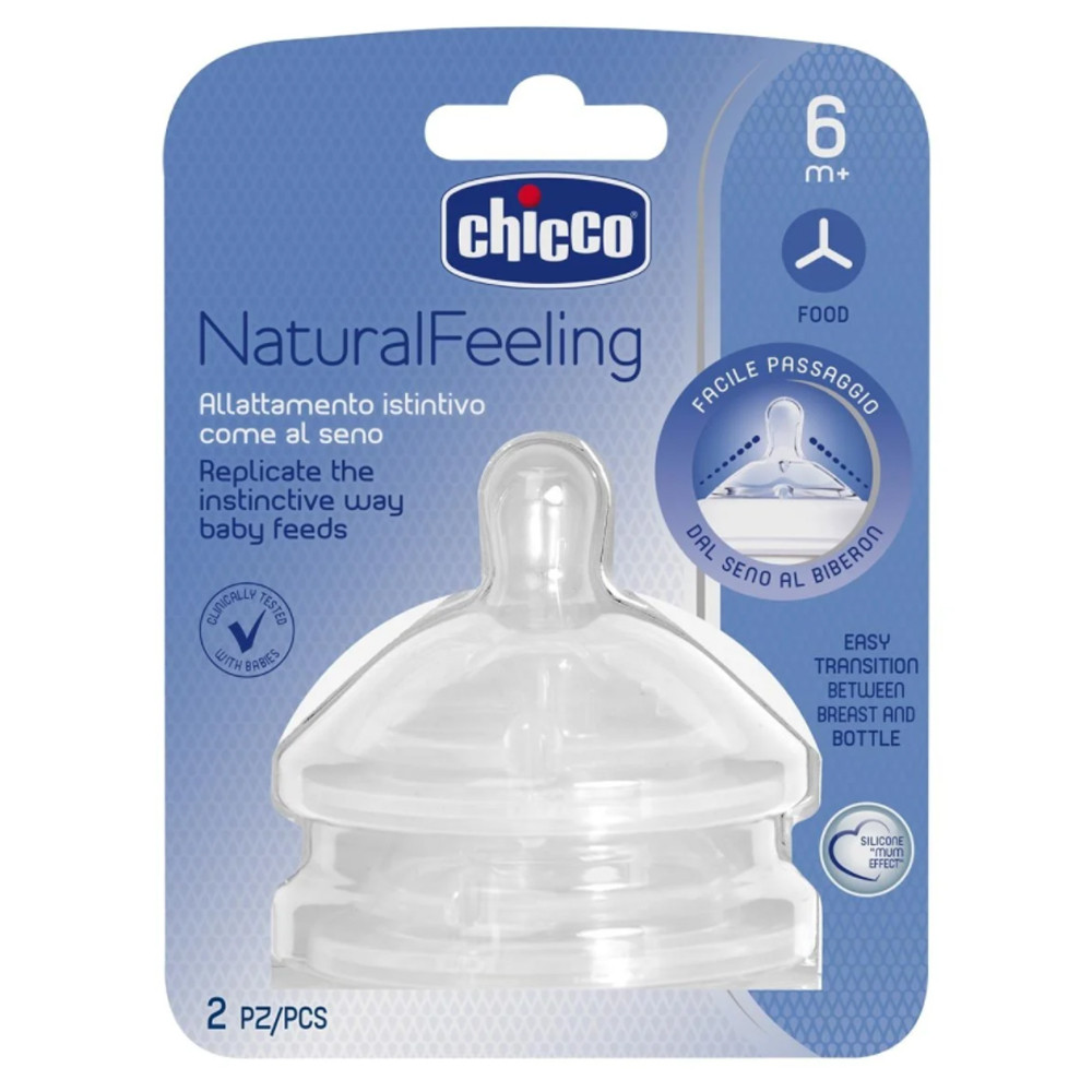 Соска силіконова для каш 2 шт Chicco Natural Feeling 6m+ (8058664008261)