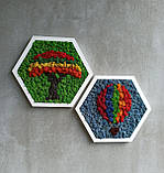 Декор в дитячу кімнату. Набыр з двох картин з моху. Повітряна куля, дерево бажання, фото 4