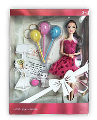 Лялька іменинниця в красивій сукні YB175-1 з повітряними кульками м'ячиком котиком іграшка дитяча пластикова з довгим волоссям