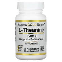 California Gold Nutrition, L-теанин, AlphaWave, поддержка расслабления, успокоение, 100 мг, 30 растительных ка