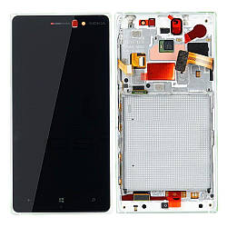 Дисплей для Nokia Lumia 830 (RM-983, RM-984) модуль (екран і сенсор) з рамкою — панеллю, сріблястою, оригінал