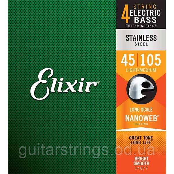 Струни Elixir 14677 Stainless Steel Nanoweb Light Medium 45-105