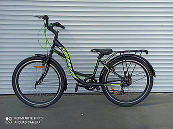 Подростковый велосипед DISCOVERY KIWI 24" стальной рама 14" черно-салатовый с белым
