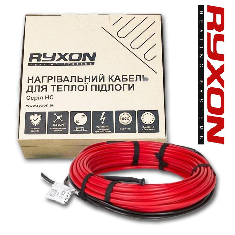 Тонкий нагрівальний кабель Ryxon HC 25 м.п., 2.5-2.9 м.кв, 500 Вт для укладання в плитковий клей або стяжку