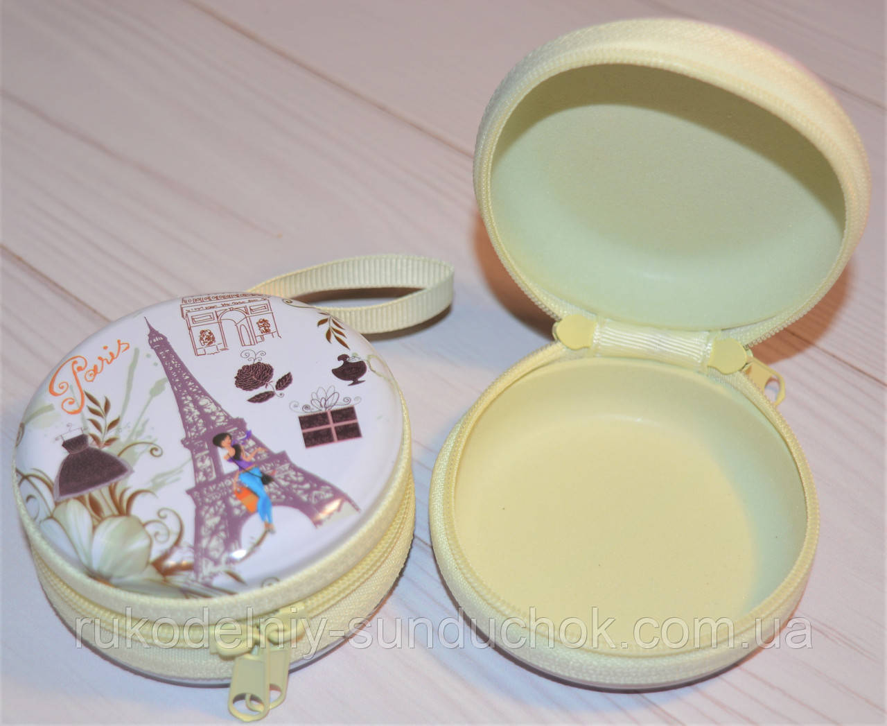 Коробочка жестяная для мелочей круглая на молнии (7*3 см), фото 1