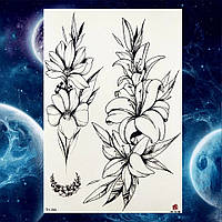 Тимчасове тату-набір Лілея чорна 21х15 см, Fine Line, контурні (TH390)