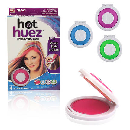 Кольорові крейди для волосся 4 кольору, кольорова пудра для фарбування волосся Hot Huez, фото 2