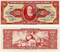 Бразилия 10 сентаво 1966-1967 UNC Штамп на банкноте 100 крузейро (P185)