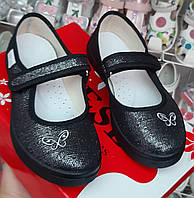 Черные, серебро тапочки, туфли для девочки широкие Waldi 30(19,5)35(22,5)