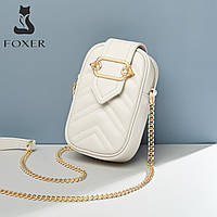 Жіноча сумка-месенджер FOXER, маленька сумка-месенджер із ялової шкіри, картата, з діамантами, через