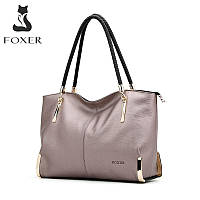 Жіноча сумка-тоут FOXER, чорна сумка з волової шкіри, на блискавці, з плечовим ременем,