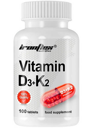 Вітамін Д3 К2 IronFlex Vitamin D3+K2 100 tabs, фото 1