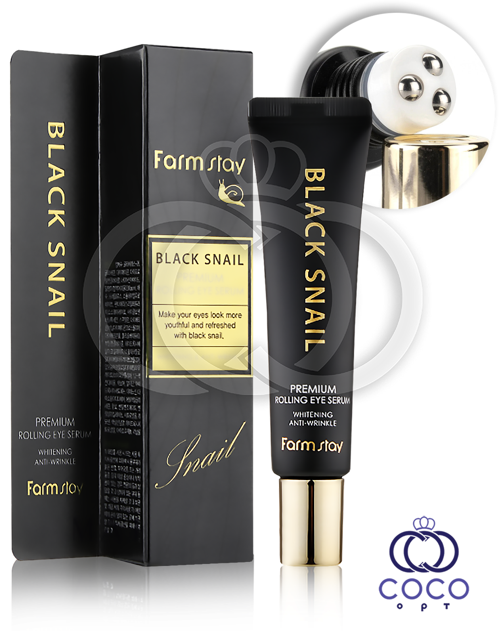 Сироватка для очей FarmStay Black Snail Premium Rolling Eye Serum з екстрактом равлики, фото 1
