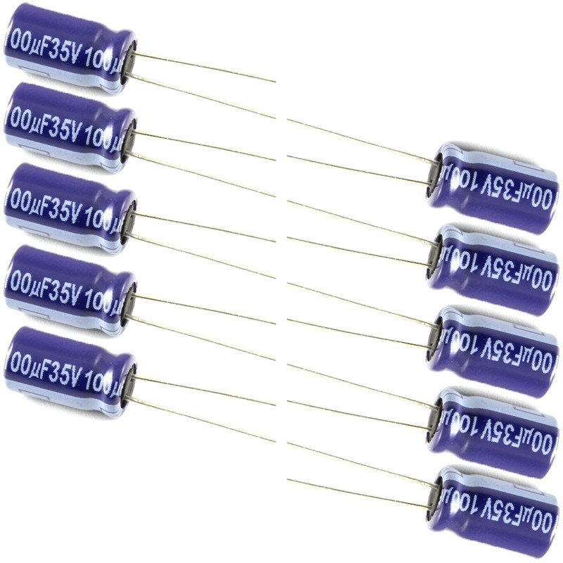 Конденсатор 100мкФ 35В 10шт, електролітичний алюмінієвий 105С, фото 1