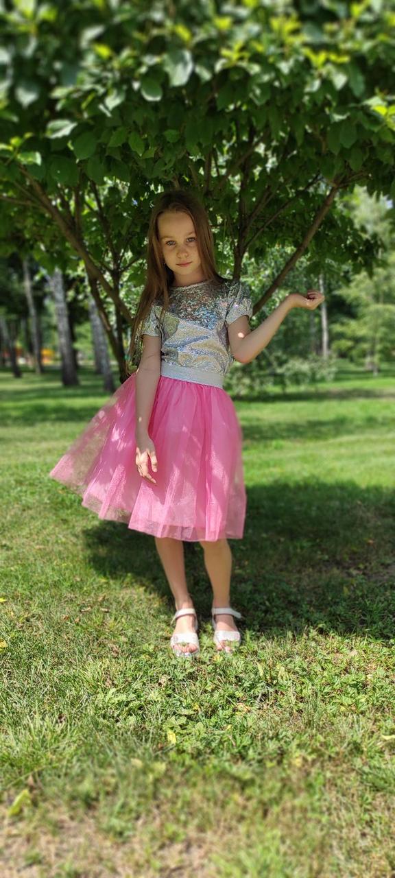 Ніжна рожева фатінова спідниця для дівчинки від 2 до 14 років 98-164 см