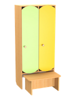Шкаф детский 2-секционный для раздевалки со скамейкой (цветной)