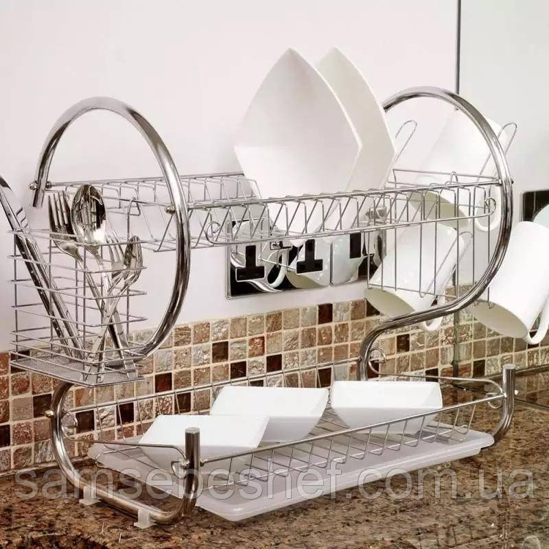 Настільна сушка для посуду з нержавіючої сталі двоярусна Best Life 17310, фото 1