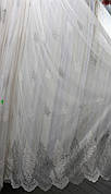 Тюль лляна з вишивкою Хлоя колір Кремовий (візерунок кремовий + срібло)