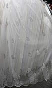Тюль лляна з вишивкою Евелін колір Білий (візерунок білий + срібло)