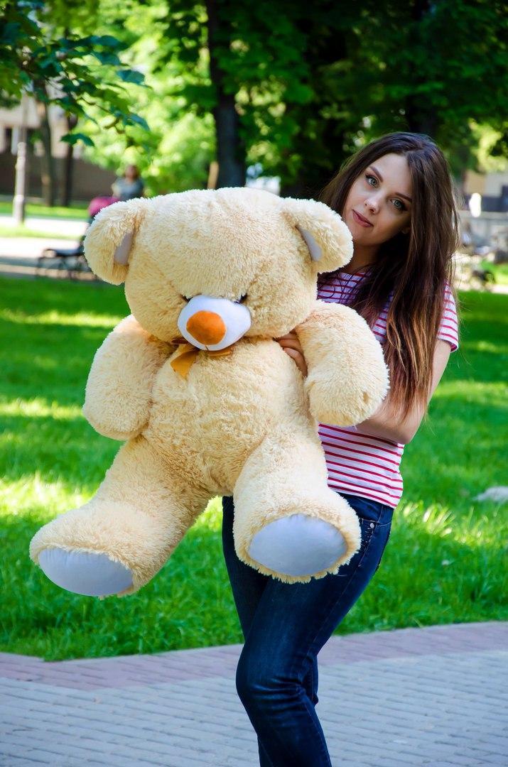 М'яка  іграшка плюшевий ведмедик, Плюшевий ведмідь Томии 100 см Бежевий