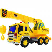Детская машинка автокран игрушечный для мальчиков City Service 26 см инерционный со звуком Желтый (58744)
