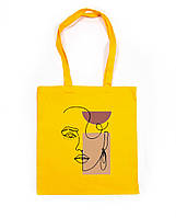 Эко-сумка шоппер рисунок одной линией девушка с сережкой ручная роспись ручная работа Без застежки, Жовтий